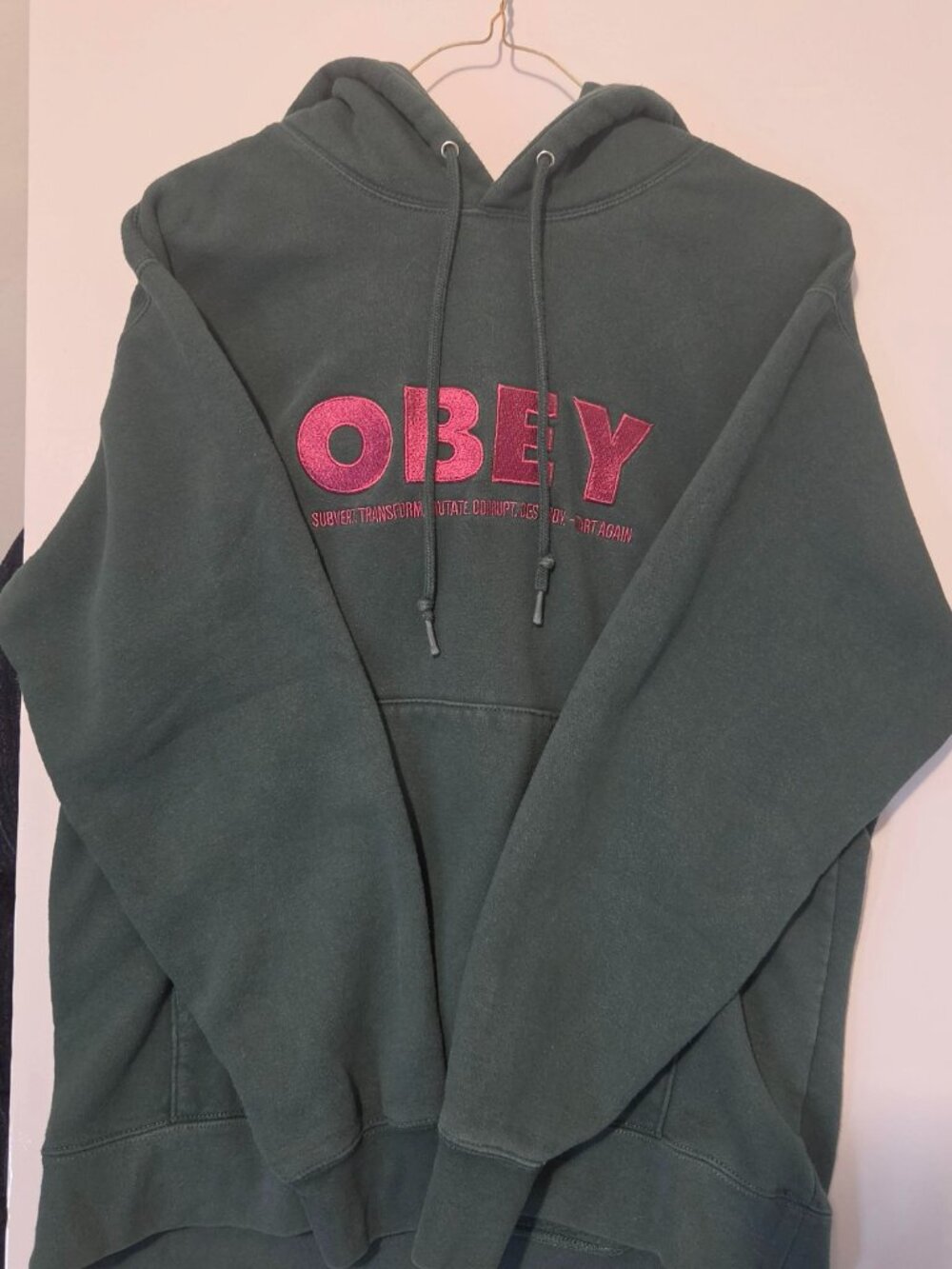 Obey Men's Green and Pink Hoodie